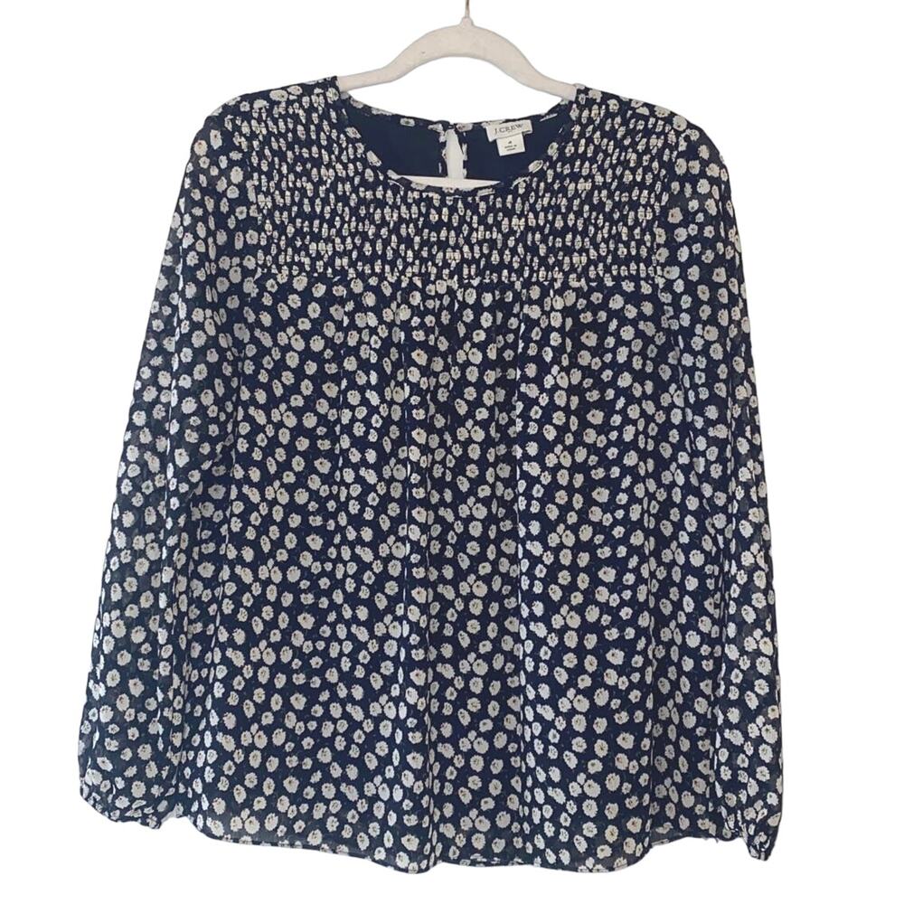 J. Crew Navy and White Floral Button Down Shirt